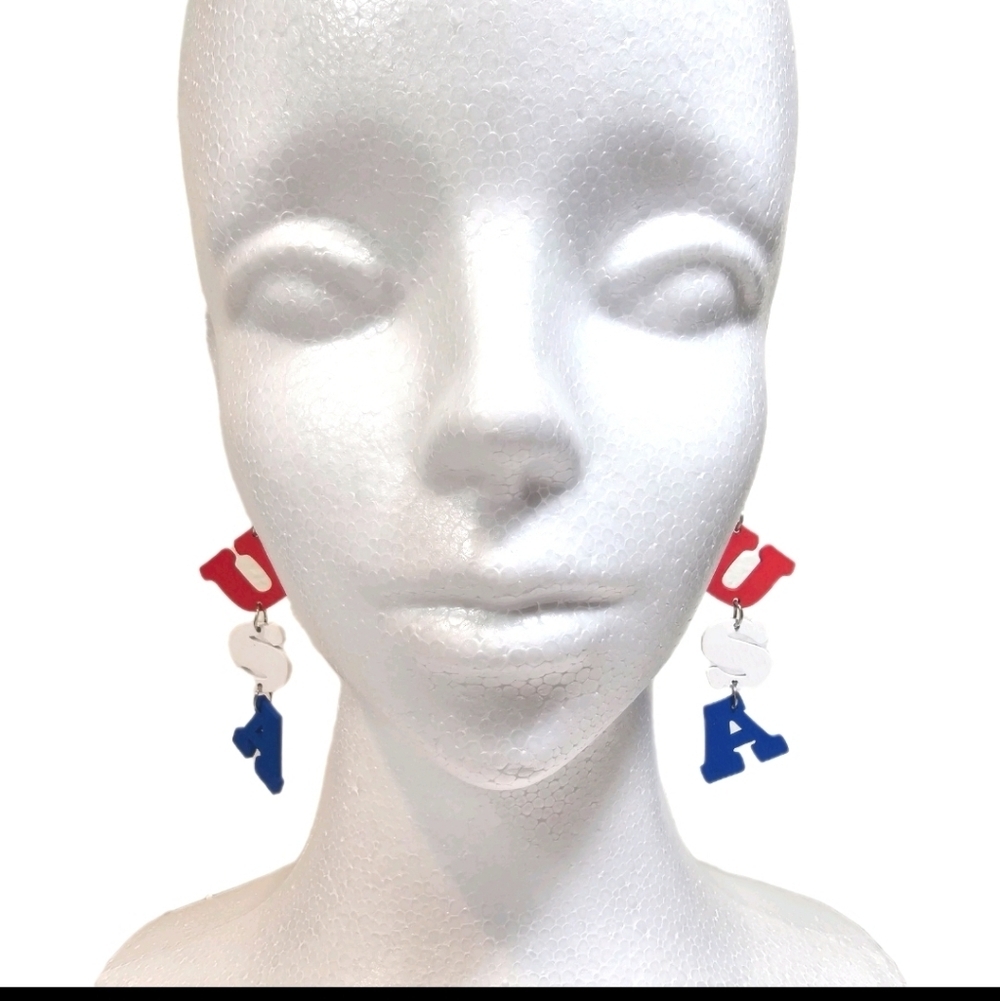 USA Patriotic Independence Day JULY 4TH Dangle Drop Earrings